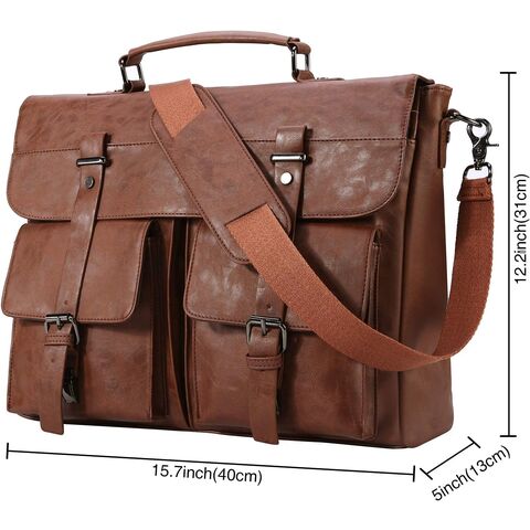 Bolso Mensajero de Cuero para Hombre, Maletín Vintage para Laptop de 15.6 Pulgadas