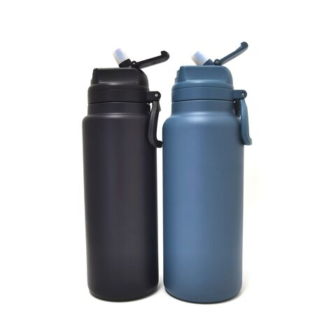 304 Edelstahl Doppelwandige Thermosflasche, wiederverwendbar, isoliert, Sport-Wasserflasche mit Strohhalmdeckel