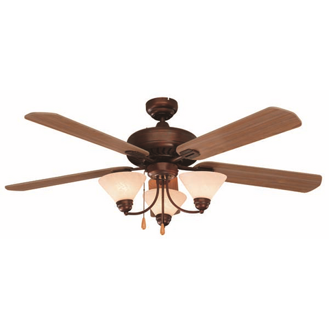 Ventilateur de plafond de 56 pouces avec 5 pales en bois et 3 lumières, commande à chaîne avec interrupteur inverseur