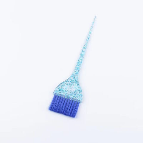 Pincel de Tintura de Cabelo com Logotipo Personalizado, Glitter Azul, Cabo Transparente, para Barbeiro, Tingimento Suave com Nylon, Pincel de Tintura para Permanente para Cabeleireiro