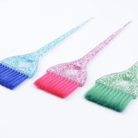 Pincel de Tintura de Cabelo com Logotipo Personalizado, Glitter Azul, Cabo Transparente, para Barbeiro, Tingimento Suave com Nylon, Pincel de Tintura para Permanente para Cabeleireiro