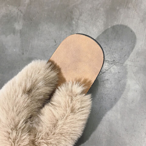 Summer for women faux mink fur pantoufle slippers for ladies soft without heels false flat slippers