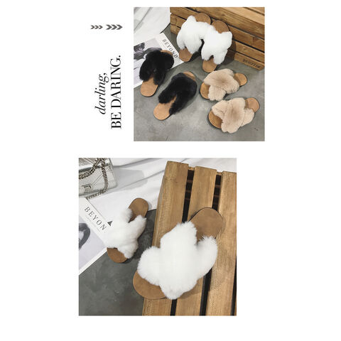Summer for women faux mink fur pantoufle slippers for ladies soft without heels false flat slippers