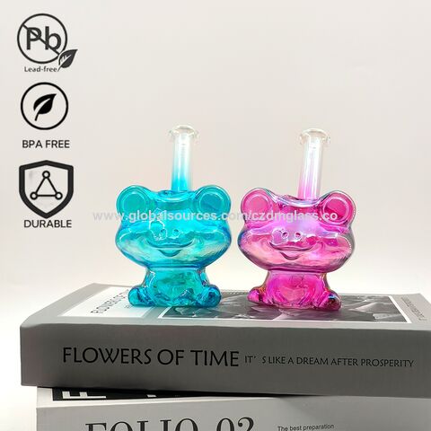 Creatividad fábrica venta reutilizable único lindo color Rana forma alta borosilicato tubo de vidrio