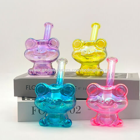 Creatividad fábrica venta reutilizable único lindo color Rana forma alta borosilicato tubo de vidrio