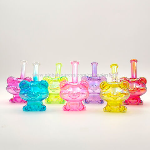 Creatividad fábrica venta reutilizable único lindo color Rana forma alta borosilicato tubo de vidrio