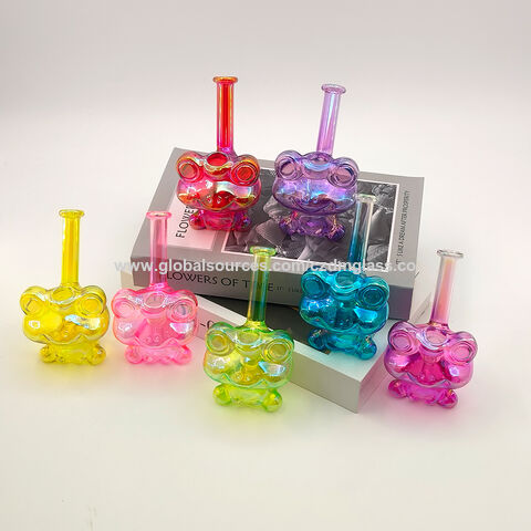 Creatividad fábrica venta reutilizable único lindo color Rana forma alta borosilicato tubo de vidrio