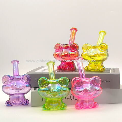 Creatividad fábrica venta reutilizable único lindo color Rana forma alta borosilicato tubo de vidrio
