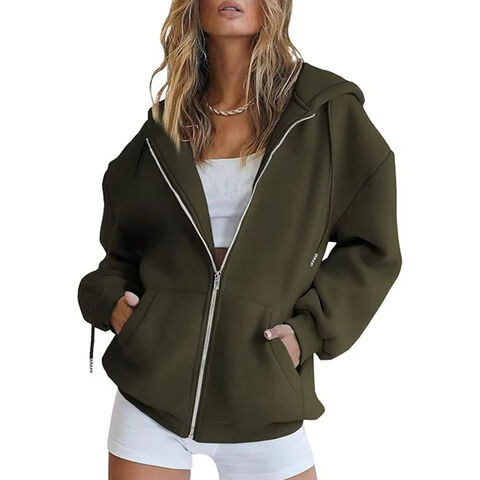 OEM Sweat à Capuche Court Décontracté pour Femme, Multicolore, Fermeture Éclair, Tissu Polyester Tricoté Durable, Collection Automne/Hiver, Uni