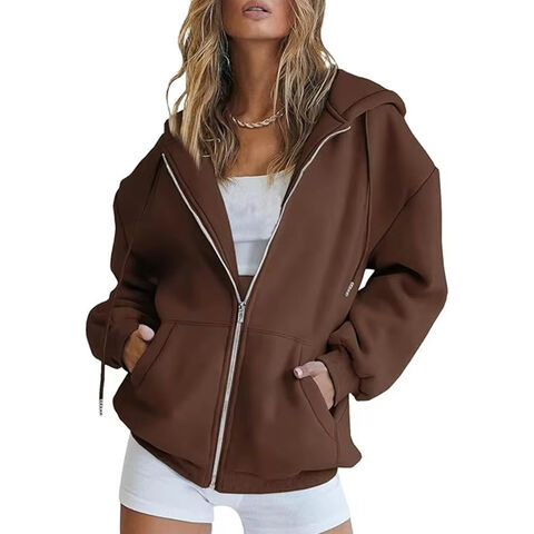 OEM Sweat à Capuche Court Décontracté pour Femme, Multicolore, Fermeture Éclair, Tissu Polyester Tricoté Durable, Collection Automne/Hiver, Uni