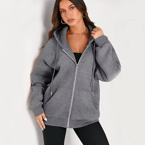 OEM Sweat à Capuche Court Décontracté pour Femme, Multicolore, Fermeture Éclair, Tissu Polyester Tricoté Durable, Collection Automne/Hiver, Uni