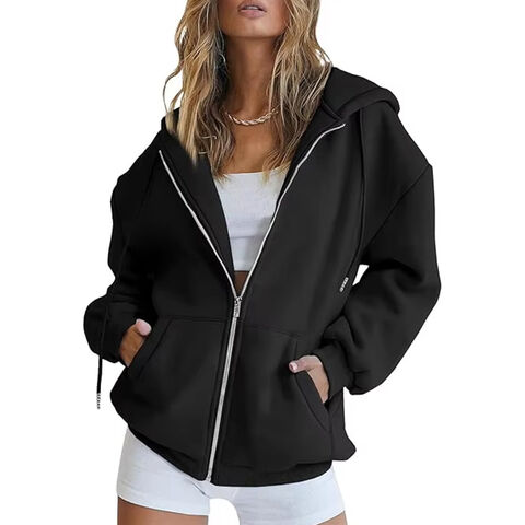 OEM Sweat à Capuche Court Décontracté pour Femme, Multicolore, Fermeture Éclair, Tissu Polyester Tricoté Durable, Collection Automne/Hiver, Uni