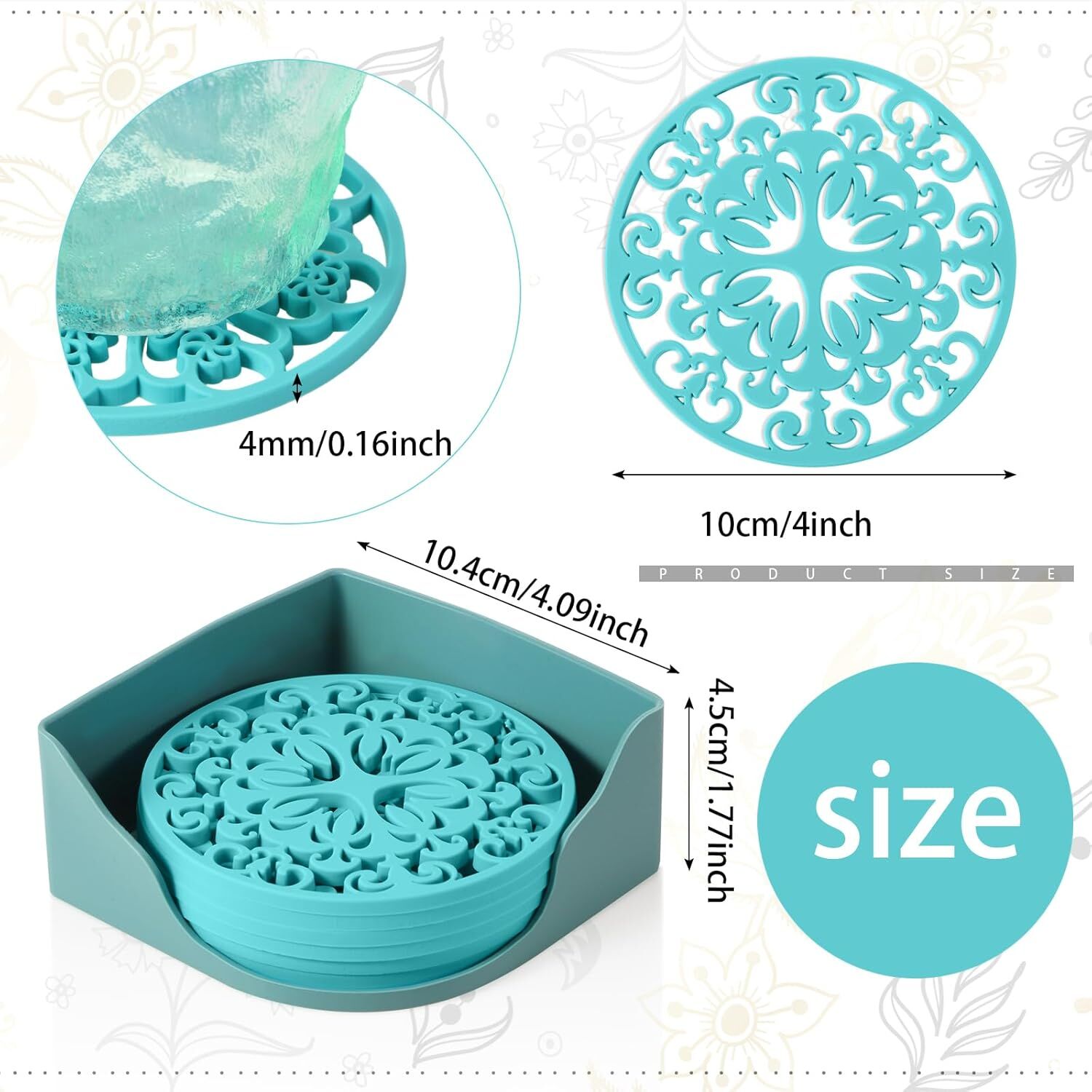 Silicone Trivet Mat With Holder Drink Cup Coasters Farmhouse Heat ...