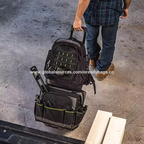 Mala de Ferramentas com Rodas Reforçada para Serviço Pesado com Múltiplos Compartimentos, Base Reforçada e Tecido Oxford 1680D Resistente às Intempéries. Fabricação OEM ODM personalizada.