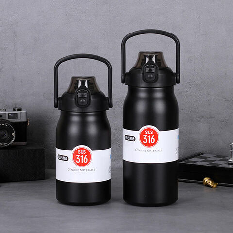316 Edelstahl Thermosflasche mit großem Fassungsvermögen, tragbarem Griff, für Outdoor, Fitnessstudio, Sport, mit Strohhalm