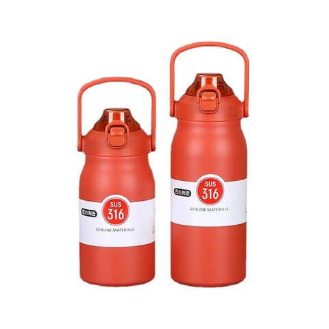 316 Edelstahl Thermosflasche mit großem Fassungsvermögen, tragbarem Griff, für Outdoor, Fitnessstudio, Sport, mit Strohhalm
