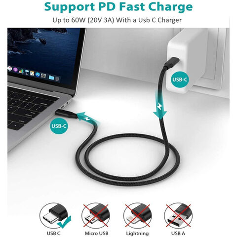 Cable USB C de Alta Calidad 1m 2m Trenzado 3.2 20Gbps Tipo C a C Cable de Datos Soporte Logo y Color Personalizado Para Teléfono Laptop SSD HDD