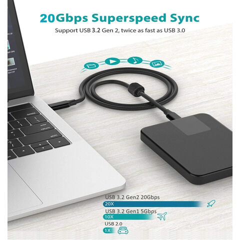 Cable USB C de Alta Calidad 1m 2m Trenzado 3.2 20Gbps Tipo C a C Cable de Datos Soporte Logo y Color Personalizado Para Teléfono Laptop SSD HDD