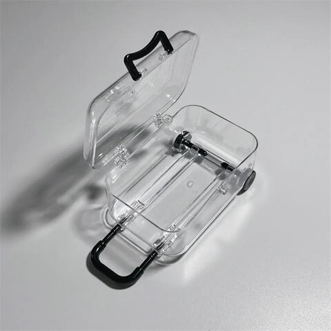 Organizador de escritorio transparente con múltiples compartimentos en forma de equipaje para material de oficina, caja de belleza, organizadores de escritorio. Maleta ligera.