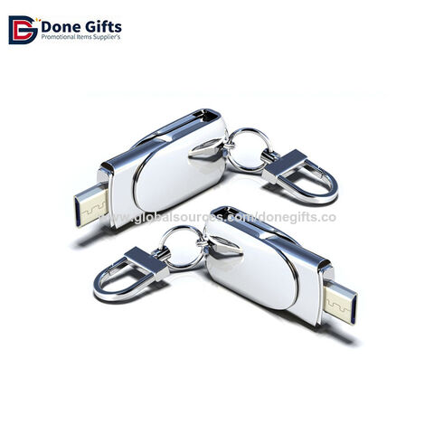 Werbe-USB-Sticks, drehbarer USB-Stick aus Metall mit Loch und Schlüsselanhänger, Logogravur oder -druck, OEM/ODM
