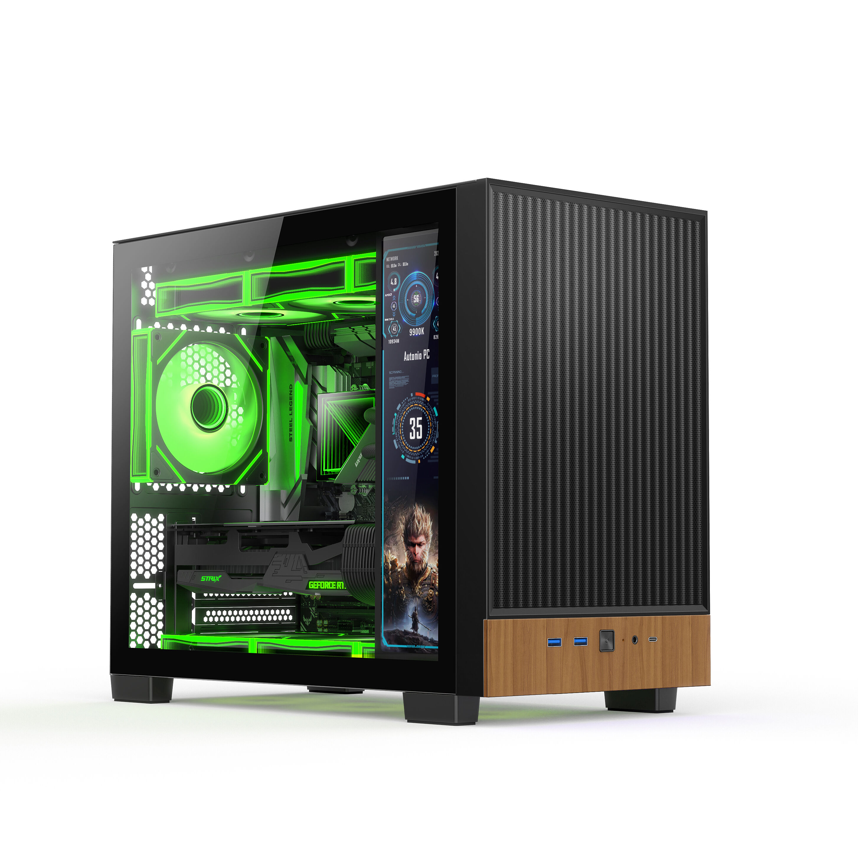 Ruix Matrix Black Fashion Wooden Pc Case Mid Size Tempered Glass ...