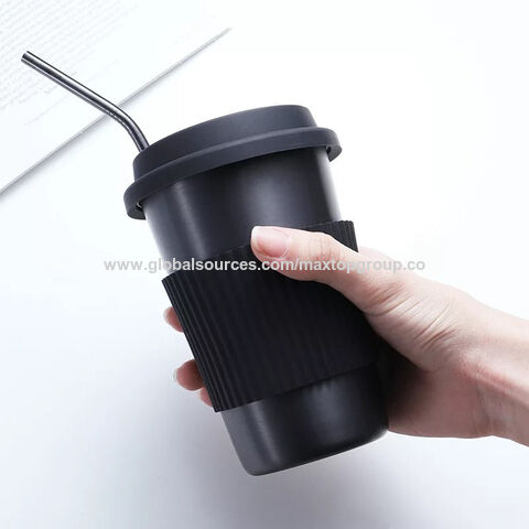 Couvercle en Silicone OEM Anti-Brûlure, Tasse en Acier Inoxydable SUS 304, Paille Réutilisable, Gobelet Eau/Bière