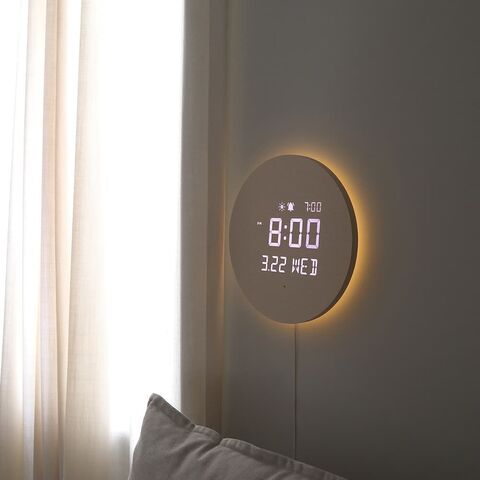 MOOAS Full Moon LED Stille Digitale Holzwanduhr mit Fernbedienung, Hintergrundbeleuchtung Nachtlicht Digitale Holzwanduhr
