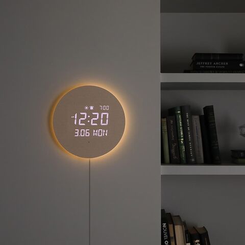 MOOAS Full Moon LED Stille Digitale Holzwanduhr mit Fernbedienung, Hintergrundbeleuchtung Nachtlicht Digitale Holzwanduhr