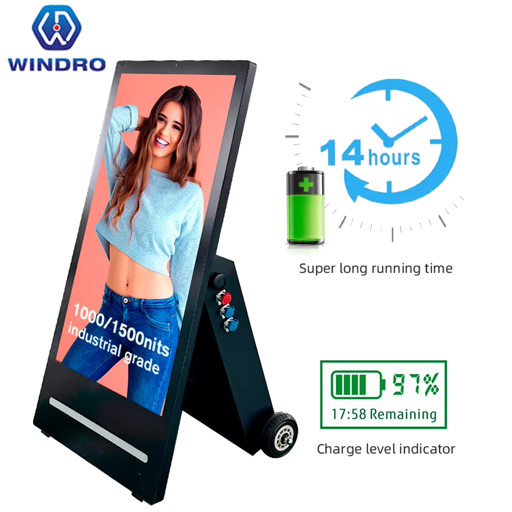 Factory Price, 55inch Movable Digital Poster Battery Powered Floor ...