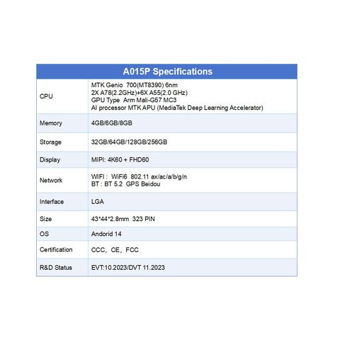 Carte de développement MT8390 6nm haute efficacité avec accélérateur d'IA APU 3.0