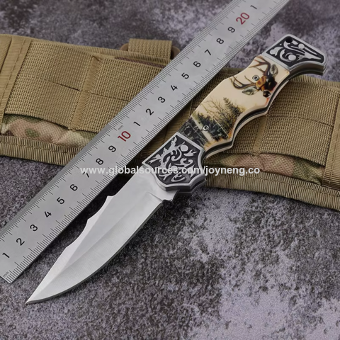 Großhandel Custom 7cr17 Stahl Elch ABS Griff Muster Taschen Jagdmesser Outdoor Camping Geschenk Survival Klappmesser Taktisches Messer