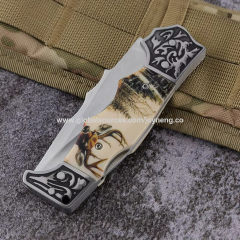 Großhandel Custom 7cr17 Stahl Elch ABS Griff Muster Taschen Jagdmesser Outdoor Camping Geschenk Survival Klappmesser Taktisches Messer