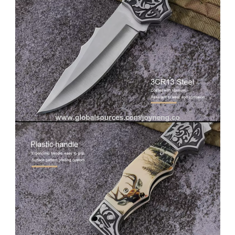 Großhandel Custom 7cr17 Stahl Elch ABS Griff Muster Taschen Jagdmesser Outdoor Camping Geschenk Survival Klappmesser Taktisches Messer