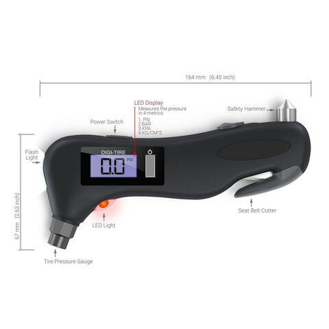 LED Digitaler Reifendruckmesser für Autos 150PSI 5 in 1 Multifunktionaler Autoreifen-Tester, Reifendrucksensor
