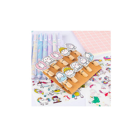 Amycute Ensemble de Papeterie Licorne pour Filles 22 Pièces, Stylo à Bille Licorne 10 Couleurs, Règle en Bois, Cahier