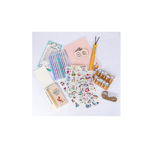 Amycute Ensemble de Papeterie Licorne pour Filles 22 Pièces, Stylo à Bille Licorne 10 Couleurs, Règle en Bois, Cahier
