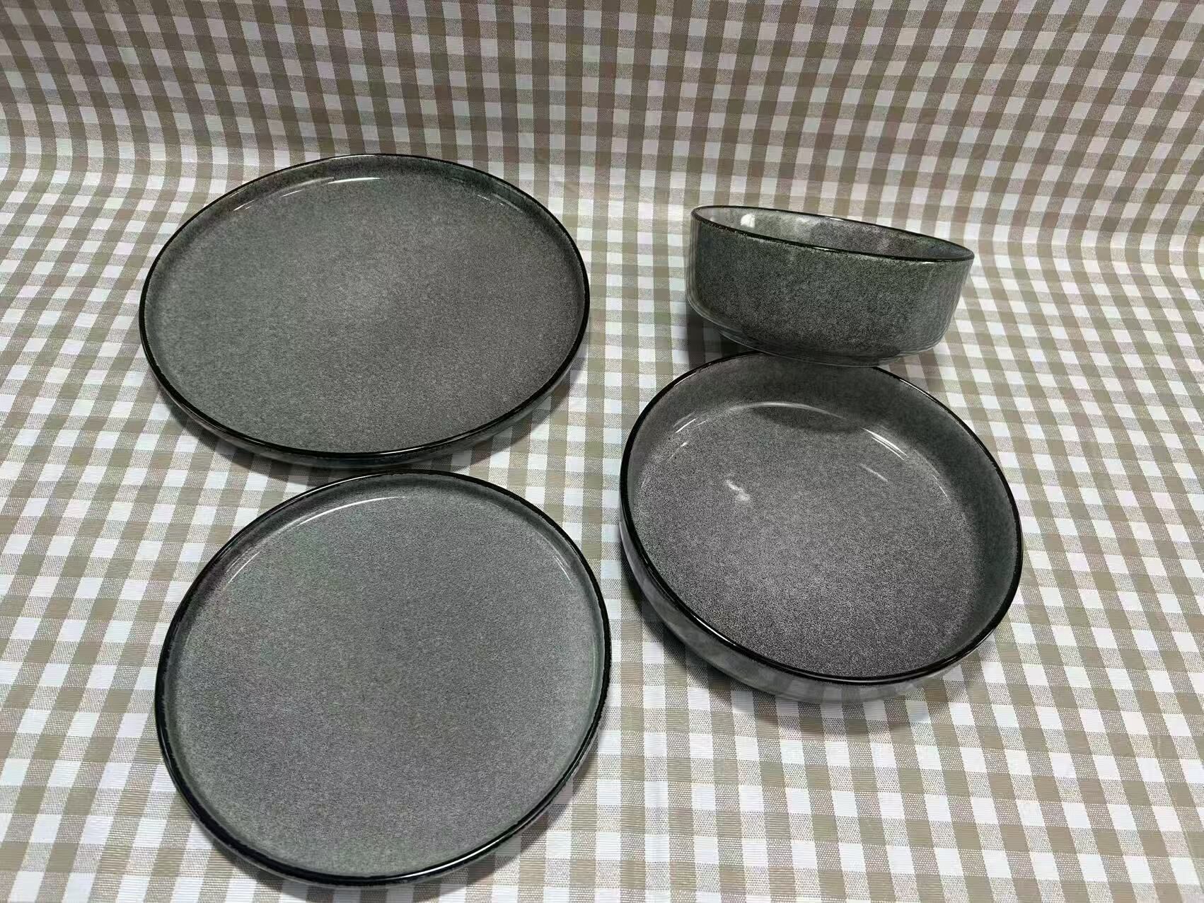 Oem Munafacturer Dark Grey Reactive Glaze Ceramics Tableware Set With ...