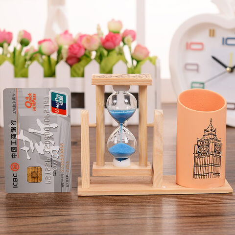 Décoration de bureau artisanale sablier minuteur porte-stylo