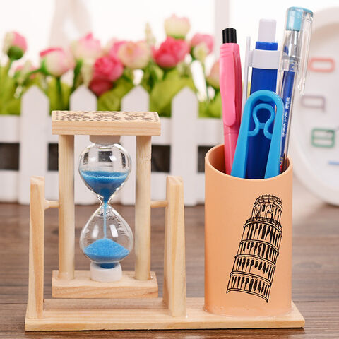 Décoration de bureau artisanale sablier minuteur porte-stylo