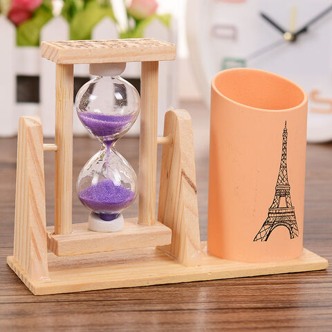 Décoration de bureau artisanale sablier minuteur porte-stylo