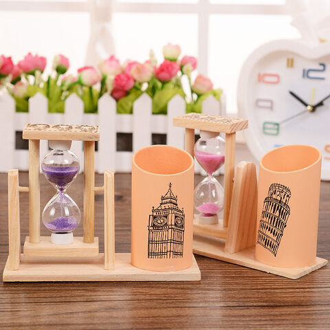 Décoration de bureau artisanale sablier minuteur porte-stylo