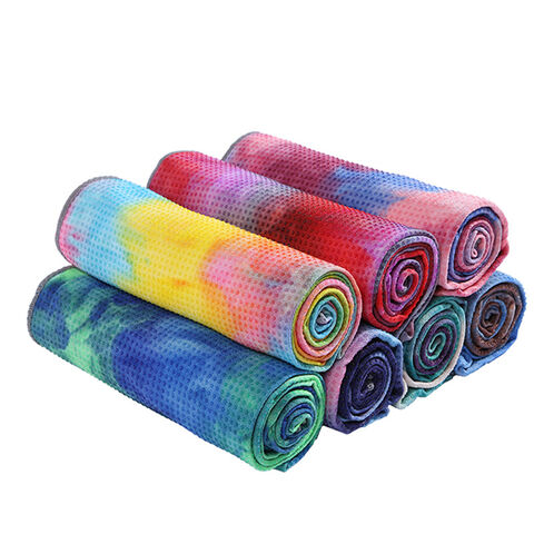 Custom Printed Tie-dyed Yoga Mat Towel Super Water Absorbent Microfiber Yoga Towel With Carrying Mesh Bag