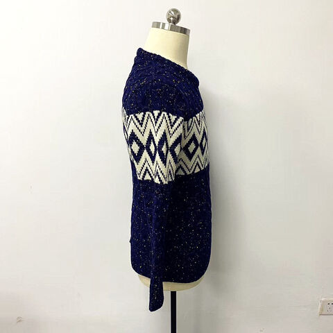 OEM Lässiger Strickpullover für Herren mit geometrischem Diamantenmuster, Jacquard, Rundhalsausschnitt und langen Ärmeln für den täglichen Gebrauch