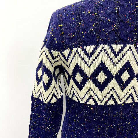 OEM Lässiger Strickpullover für Herren mit geometrischem Diamantenmuster, Jacquard, Rundhalsausschnitt und langen Ärmeln für den täglichen Gebrauch