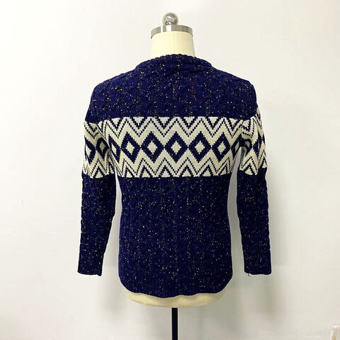 OEM Lässiger Strickpullover für Herren mit geometrischem Diamantenmuster, Jacquard, Rundhalsausschnitt und langen Ärmeln für den täglichen Gebrauch