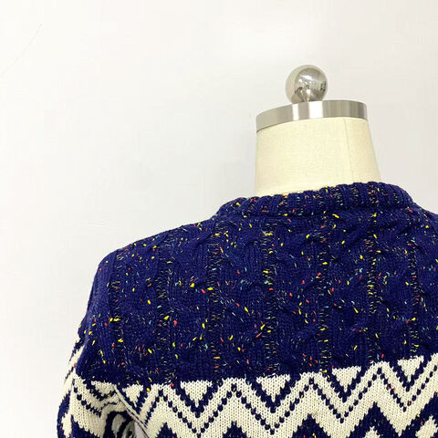 OEM Lässiger Strickpullover für Herren mit geometrischem Diamantenmuster, Jacquard, Rundhalsausschnitt und langen Ärmeln für den täglichen Gebrauch