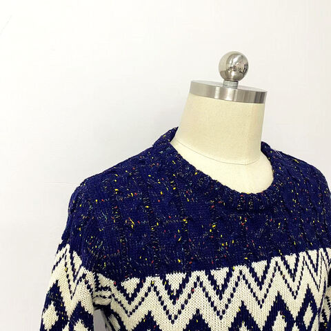 OEM Lässiger Strickpullover für Herren mit geometrischem Diamantenmuster, Jacquard, Rundhalsausschnitt und langen Ärmeln für den täglichen Gebrauch