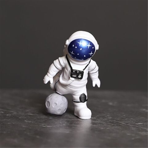 Set de 4 estatuas de astronautas blanco y azul, figuras de esculturas de astronautas, decoración temática del espacio exterior para habitación de niños, adorno para tarta