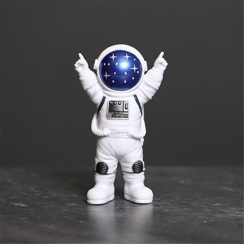 Set de 4 estatuas de astronautas blanco y azul, figuras de esculturas de astronautas, decoración temática del espacio exterior para habitación de niños, adorno para tarta