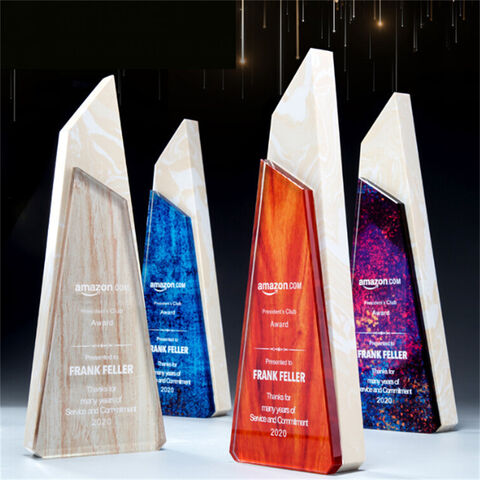 Kristall-Marmor-Trophäe, kreatives Design für Jahresendveranstaltungen, farbenfrohe gravierte Kristalltrophäe